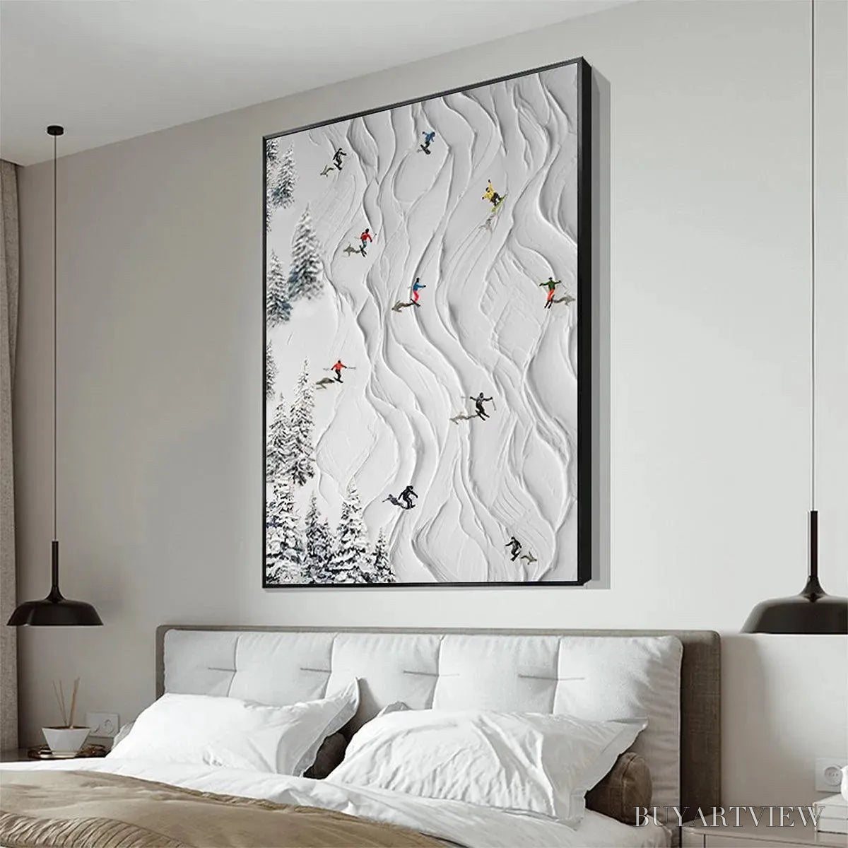 ARTOVITAS Alpine Slopes – Textured White Skiing Landscape Painting - image 5
