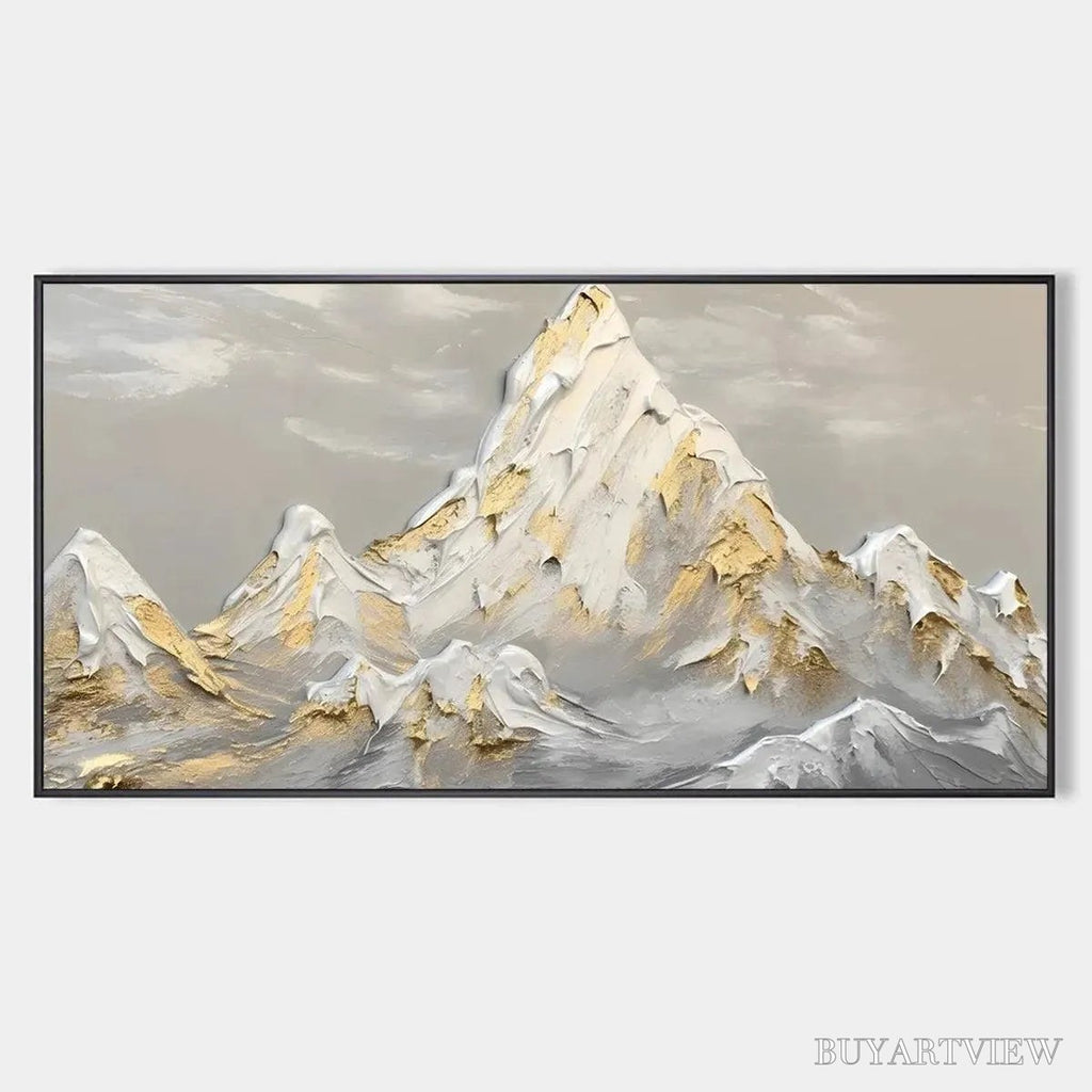 ARTOVITAS Golden Peaks – Textured Mountain Landscape Painting in Gold and Grey - image 1