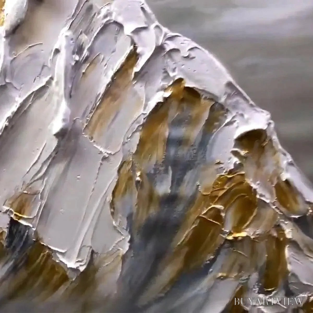 ARTOVITAS Golden Peaks – Textured Mountain Landscape Painting in Gold and Grey - image 3