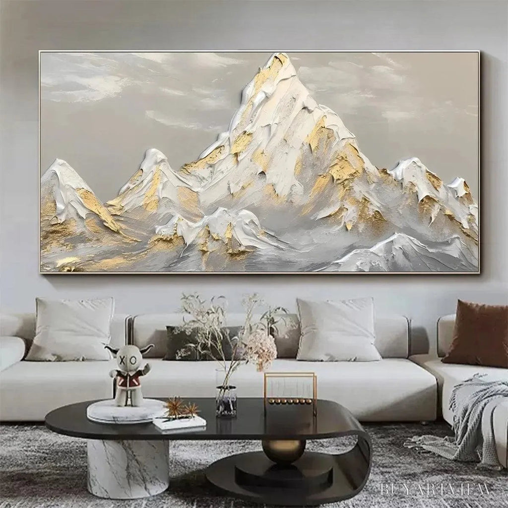 ARTOVITAS Golden Peaks – Textured Mountain Landscape Painting in Gold and Grey - image 4