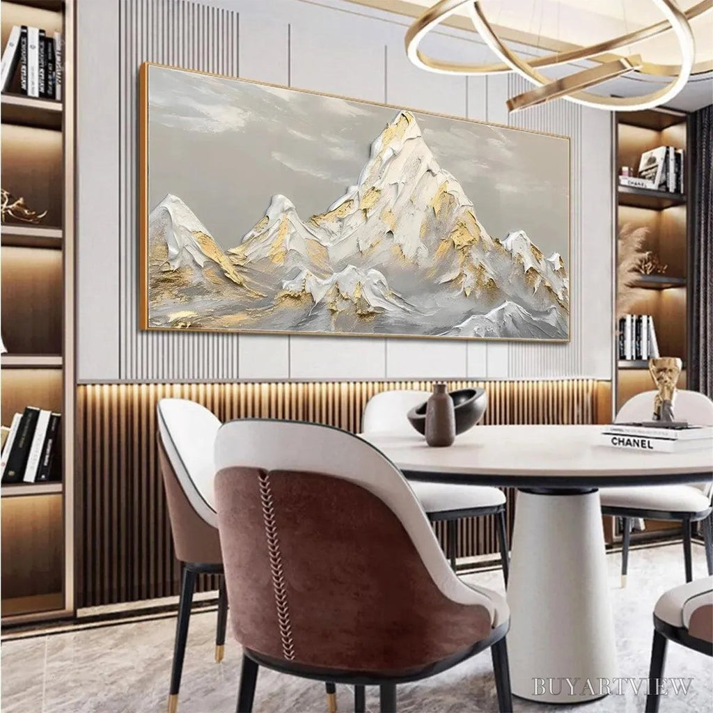 ARTOVITAS Golden Peaks – Textured Mountain Landscape Painting in Gold and Grey - image 6