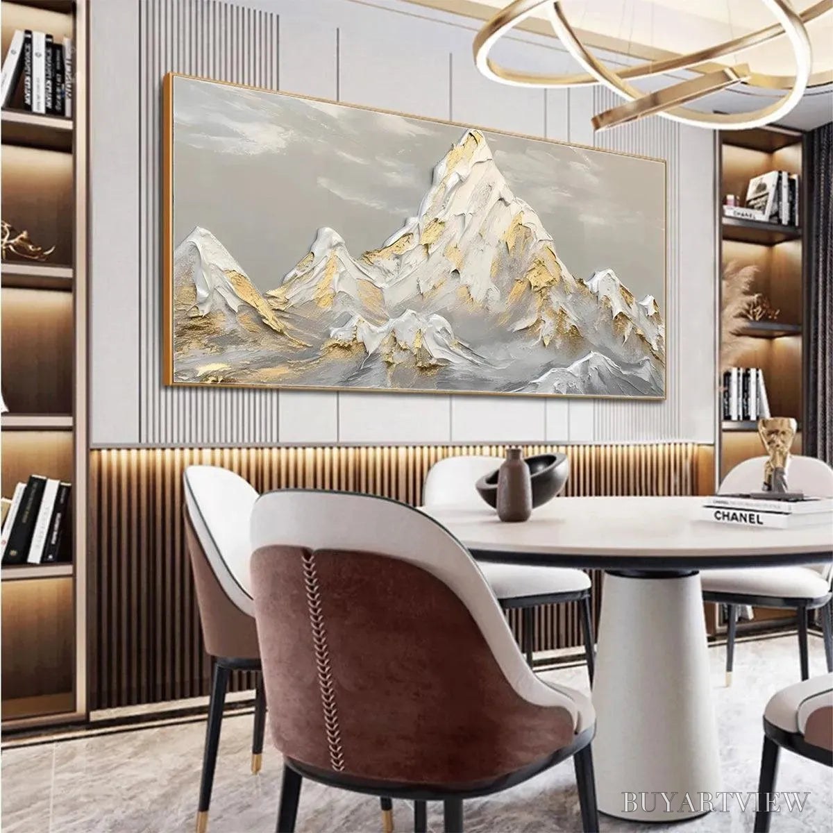 ARTOVITAS Golden Peaks – Textured Mountain Landscape Painting in Gold and Grey - image 6