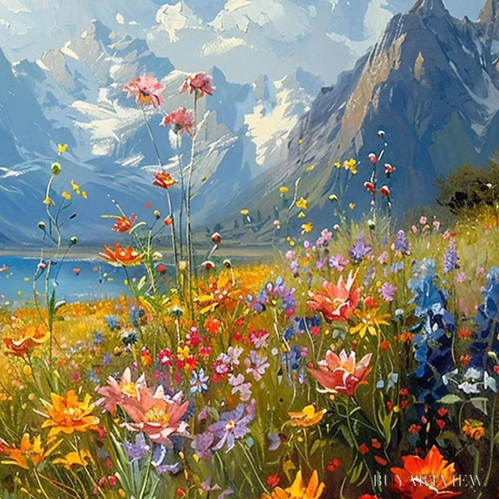 ARTOVITAS Alpine Meadow – Colorful Mountain Landscape Wildflower Painting - image 3