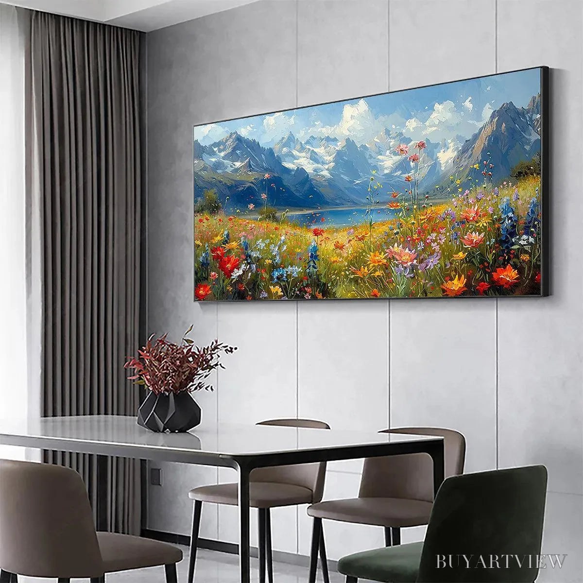 ARTOVITAS Alpine Meadow – Colorful Mountain Landscape Wildflower Painting - image 4