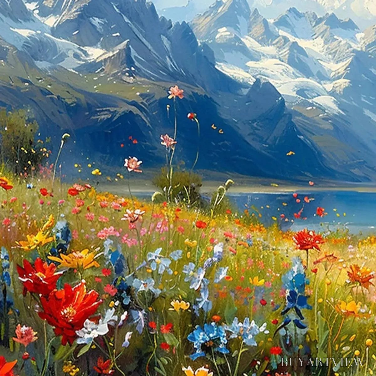 ARTOVITAS Alpine Meadow – Colorful Mountain Landscape Wildflower Painting - image 6