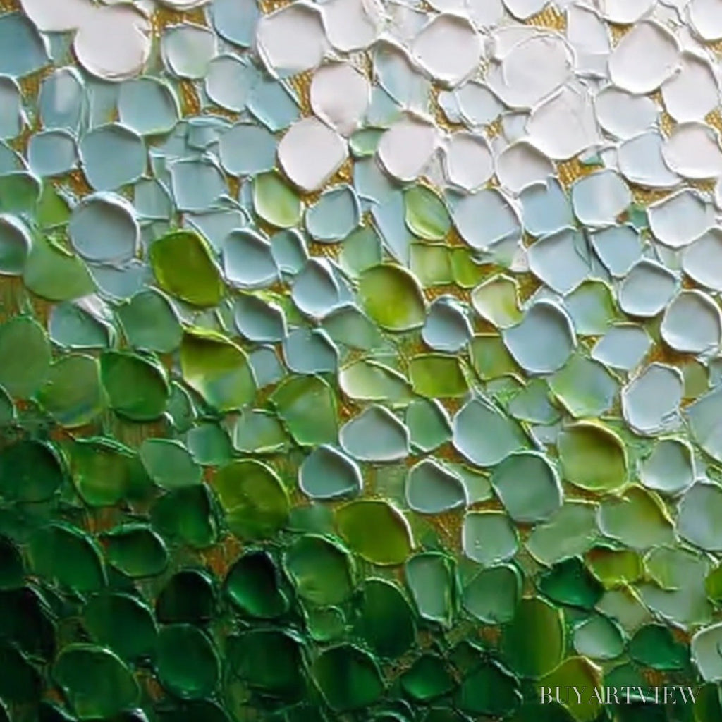 ARTOVITAS Emerald Petals – Textured Abstract Green & White Impasto Landscape Painting - image 3