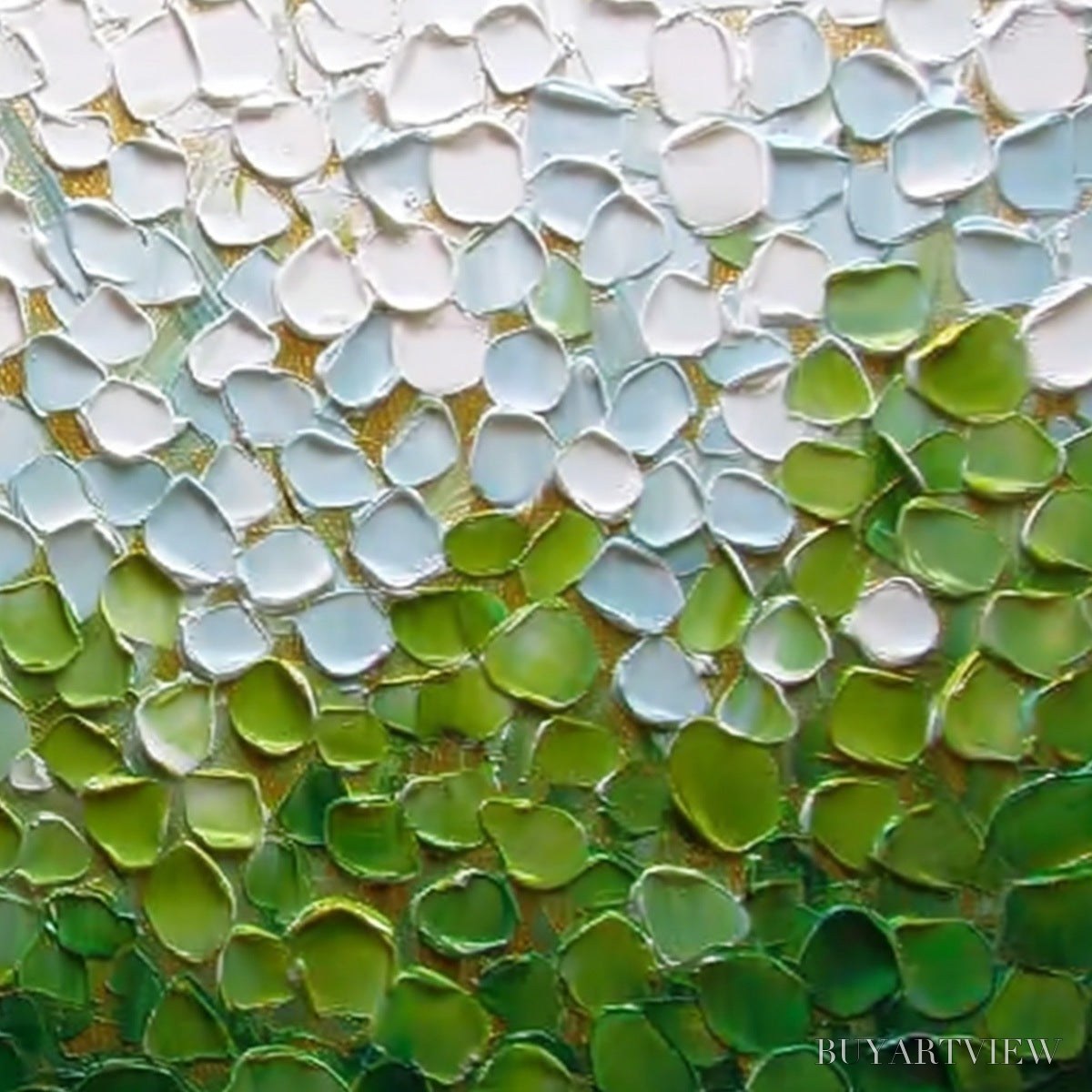 ARTOVITAS Emerald Petals – Textured Abstract Green & White Impasto Landscape Painting - image 5