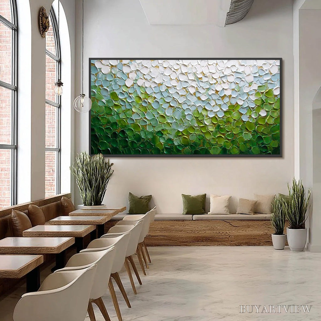 ARTOVITAS Emerald Petals – Textured Abstract Green & White Impasto Landscape Painting - image 6