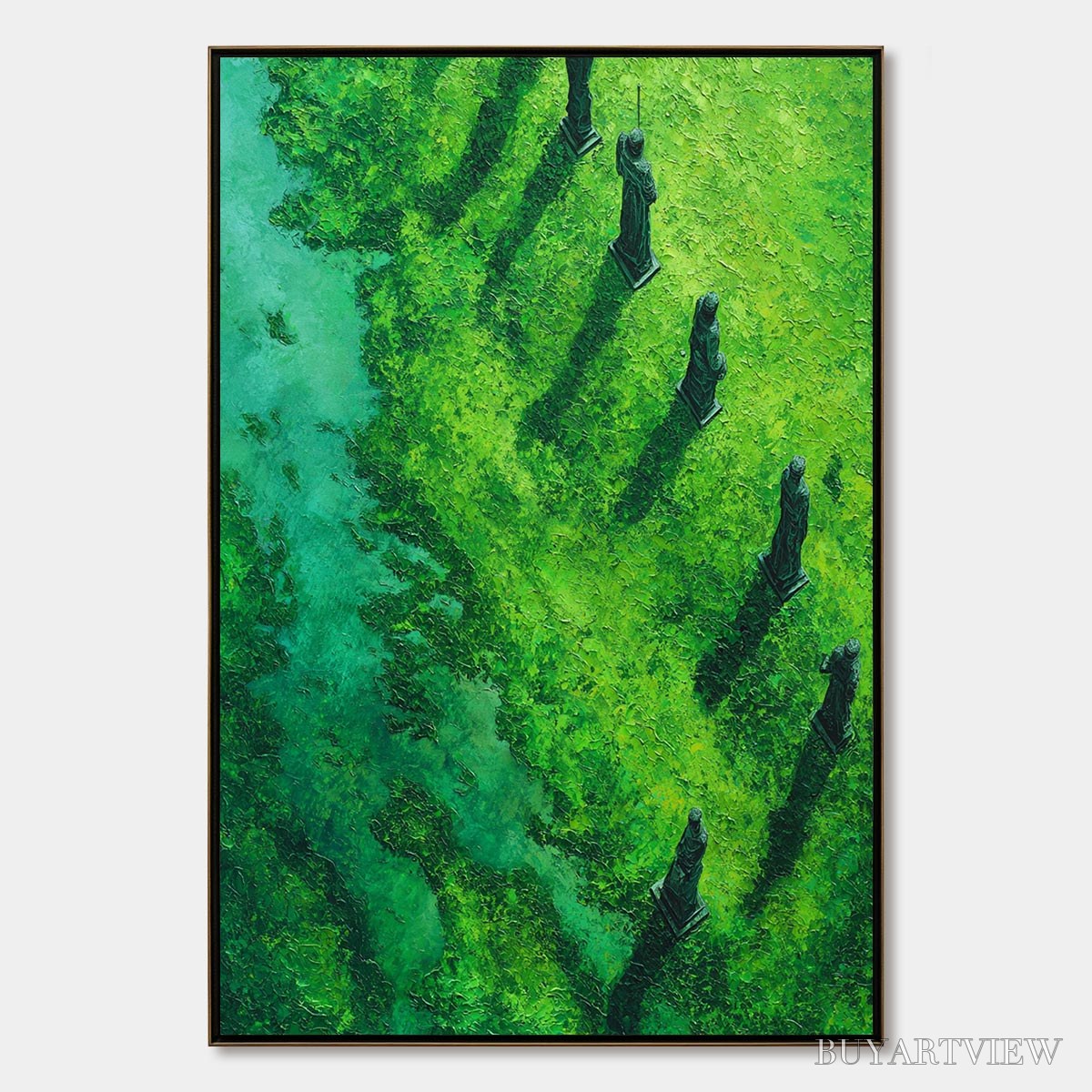 ARTOVITAS Verdant Guardians – Textured Vertical Abstract Painting of Ancient Sentinels - image 1
