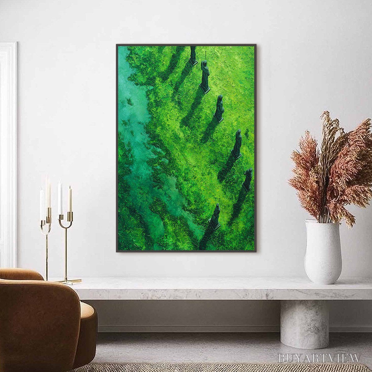 ARTOVITAS Verdant Guardians – Textured Vertical Abstract Painting of Ancient Sentinels - image 2