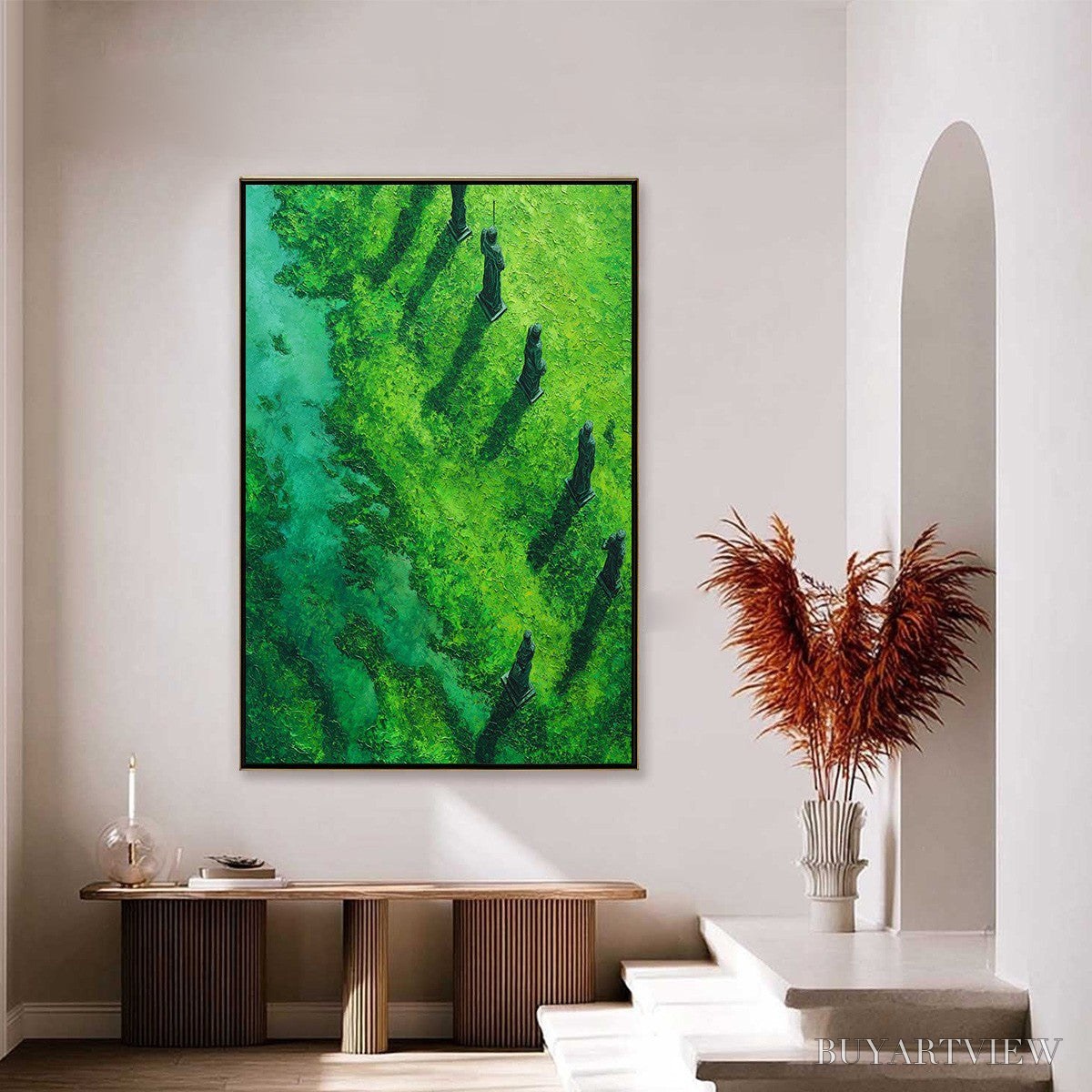 ARTOVITAS Verdant Guardians – Textured Vertical Abstract Painting of Ancient Sentinels - image 4