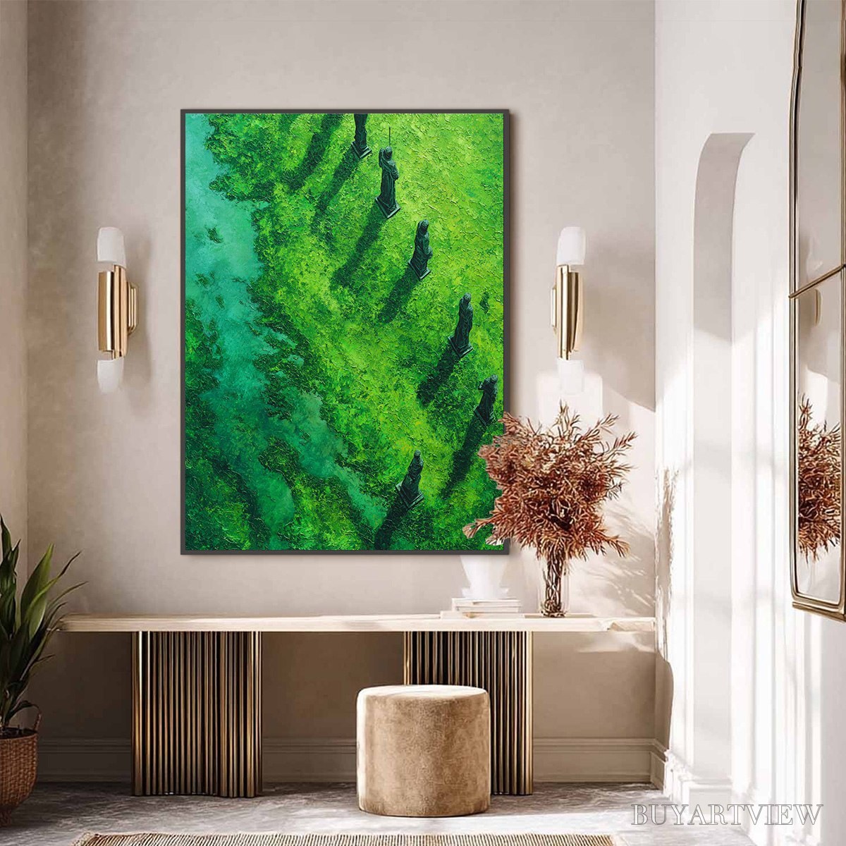 ARTOVITAS Verdant Guardians – Textured Vertical Abstract Painting of Ancient Sentinels - image 6