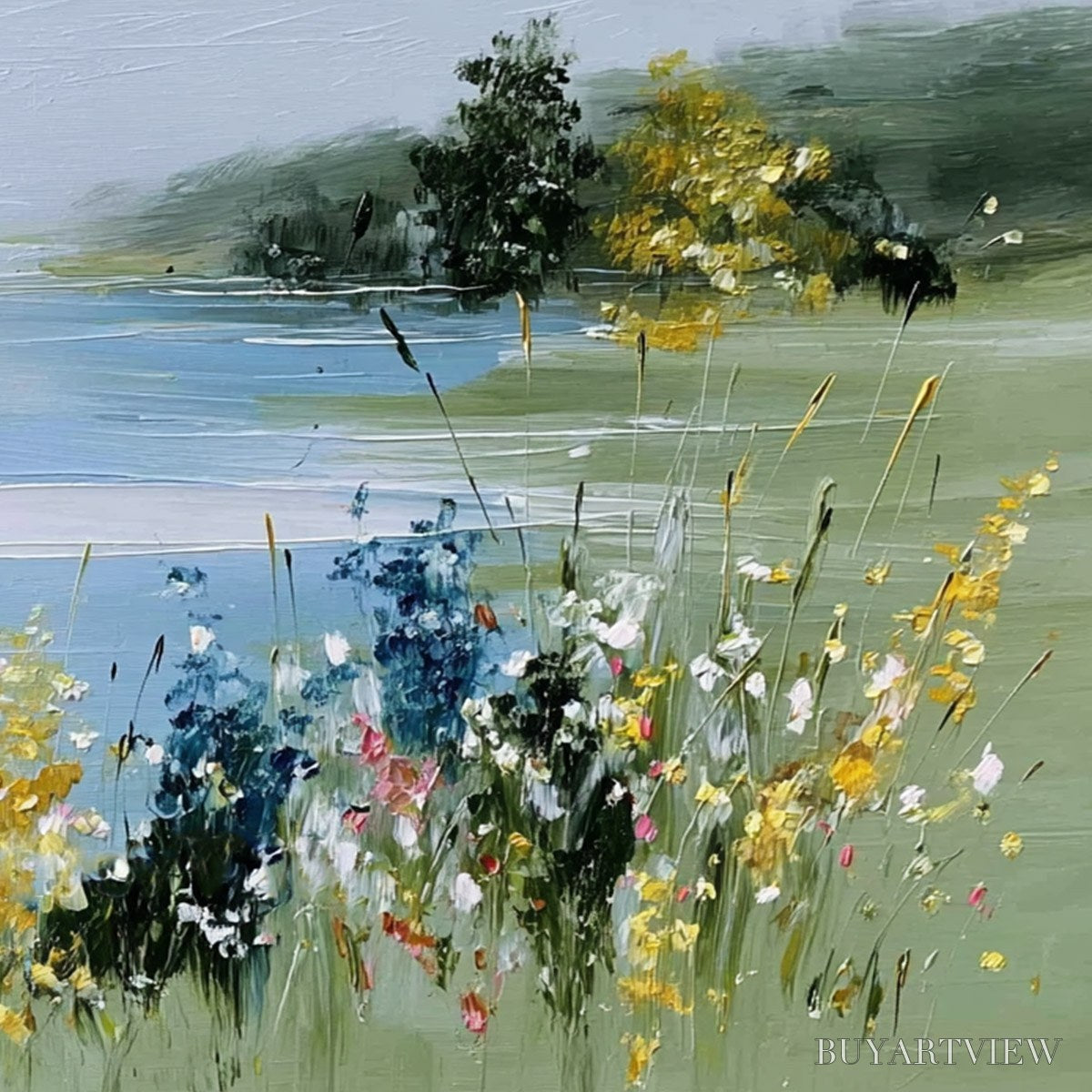 ARTOVITAS Whispering Meadow – Textured Impasto Wildflower Landscape Painting - image 5