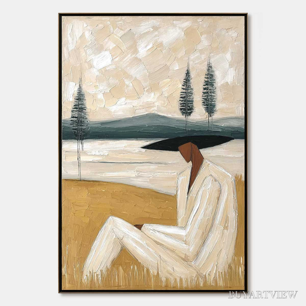 ARTOVITAS Golden Repose – Textured Figurative Painting of a Woman in a Landscape - image 1