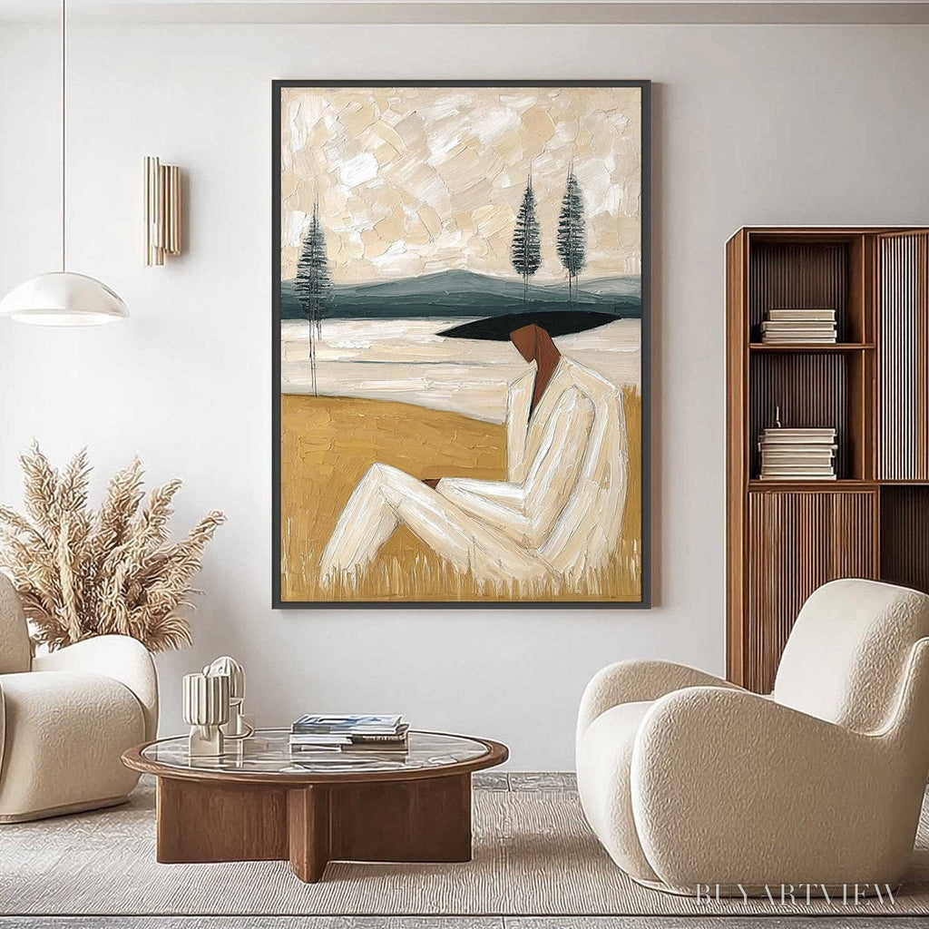 ARTOVITAS Golden Repose – Textured Figurative Painting of a Woman in a Landscape - image 2