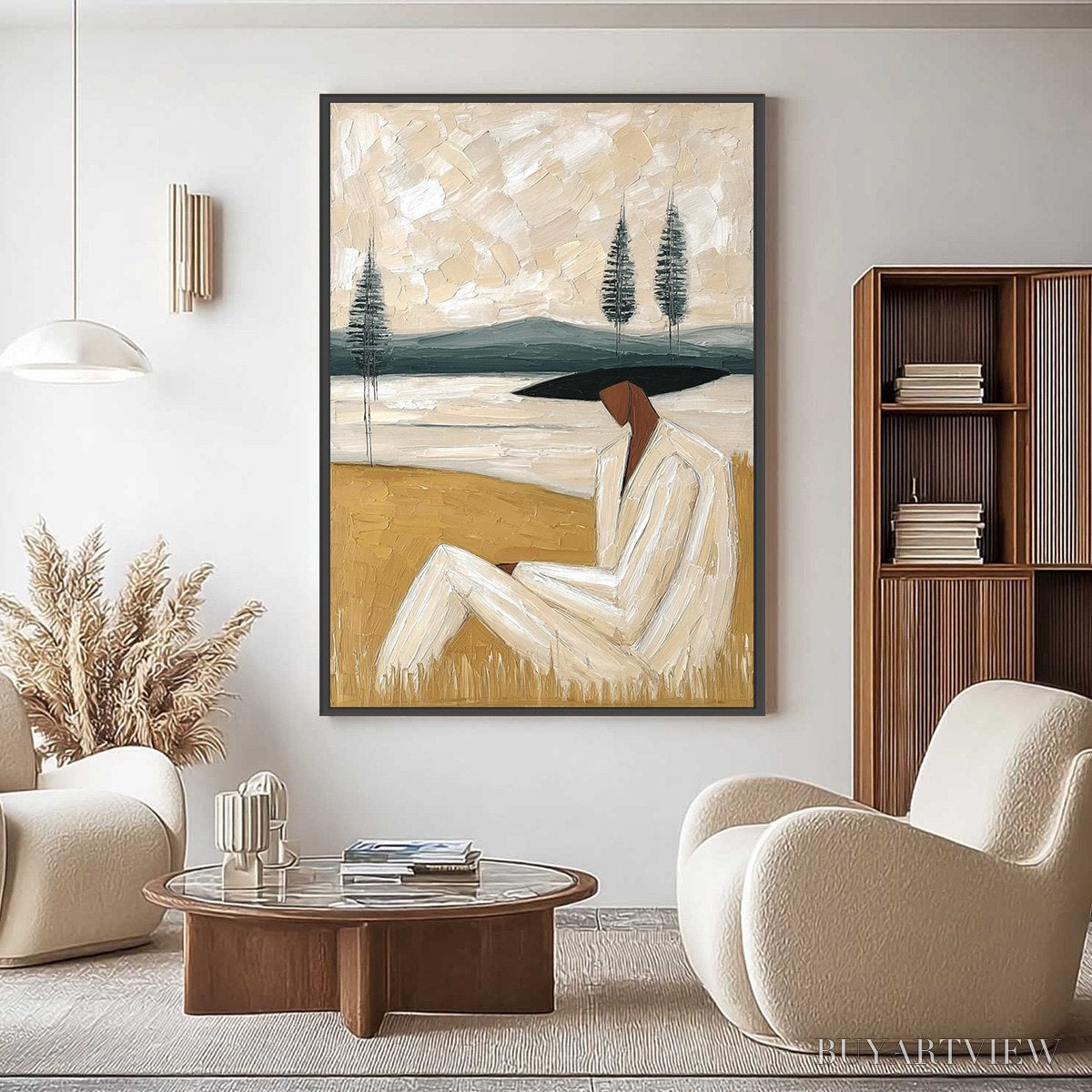 ARTOVITAS Golden Repose – Textured Figurative Painting of a Woman in a Landscape - image 2