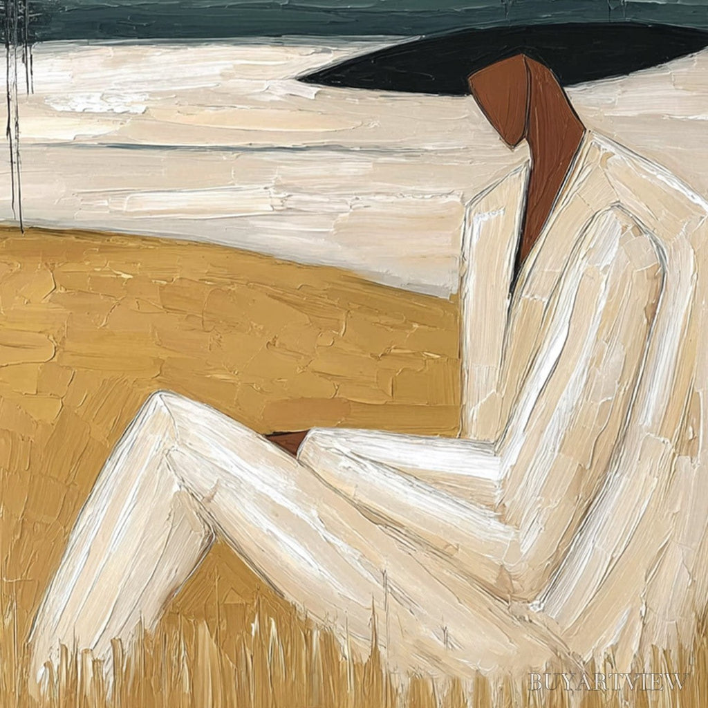 ARTOVITAS Golden Repose – Textured Figurative Painting of a Woman in a Landscape - image 3