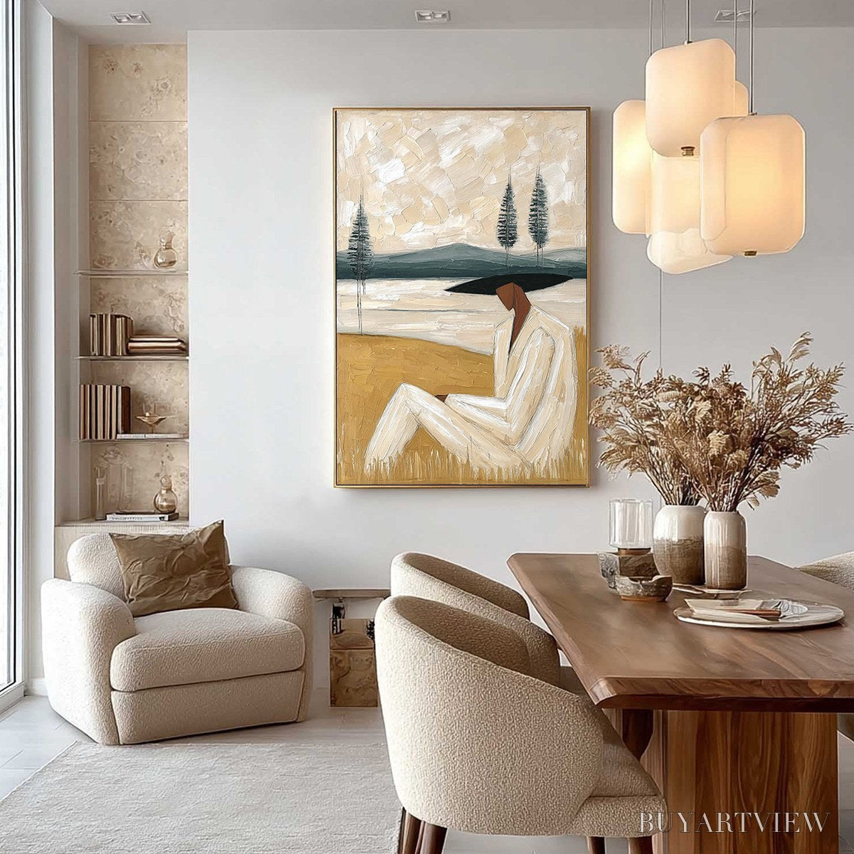 ARTOVITAS Golden Repose – Textured Figurative Painting of a Woman in a Landscape - image 4