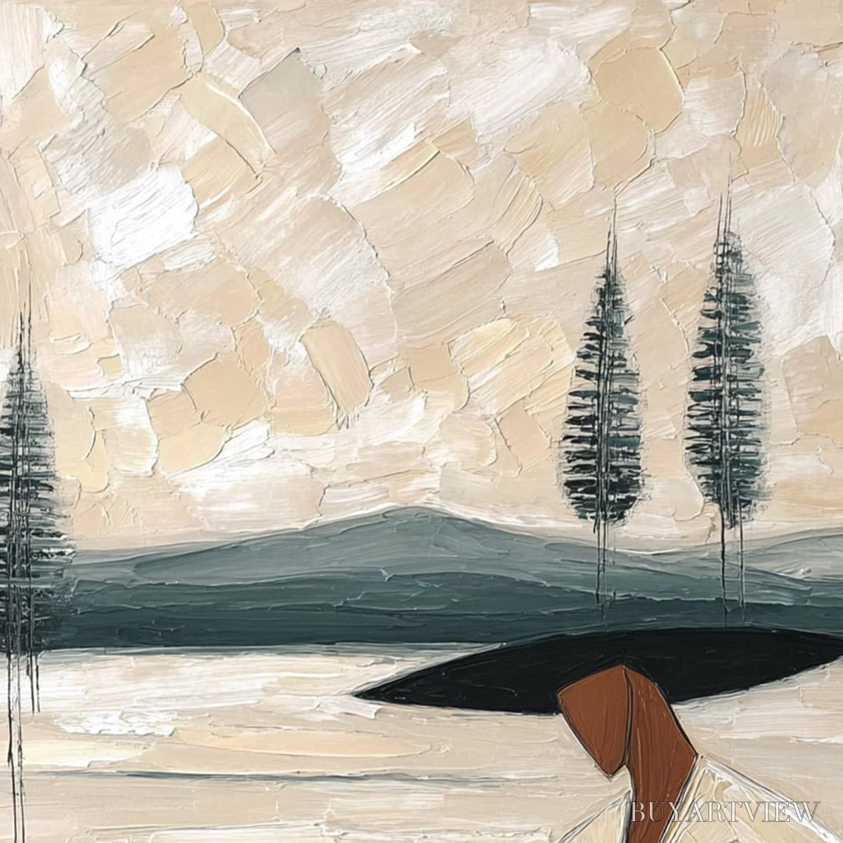 ARTOVITAS Golden Repose – Textured Figurative Painting of a Woman in a Landscape - image 5