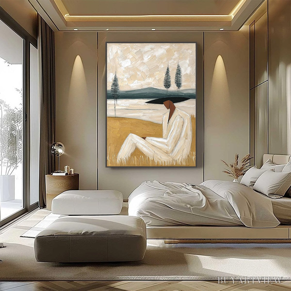 ARTOVITAS Golden Repose – Textured Figurative Painting of a Woman in a Landscape - image 6