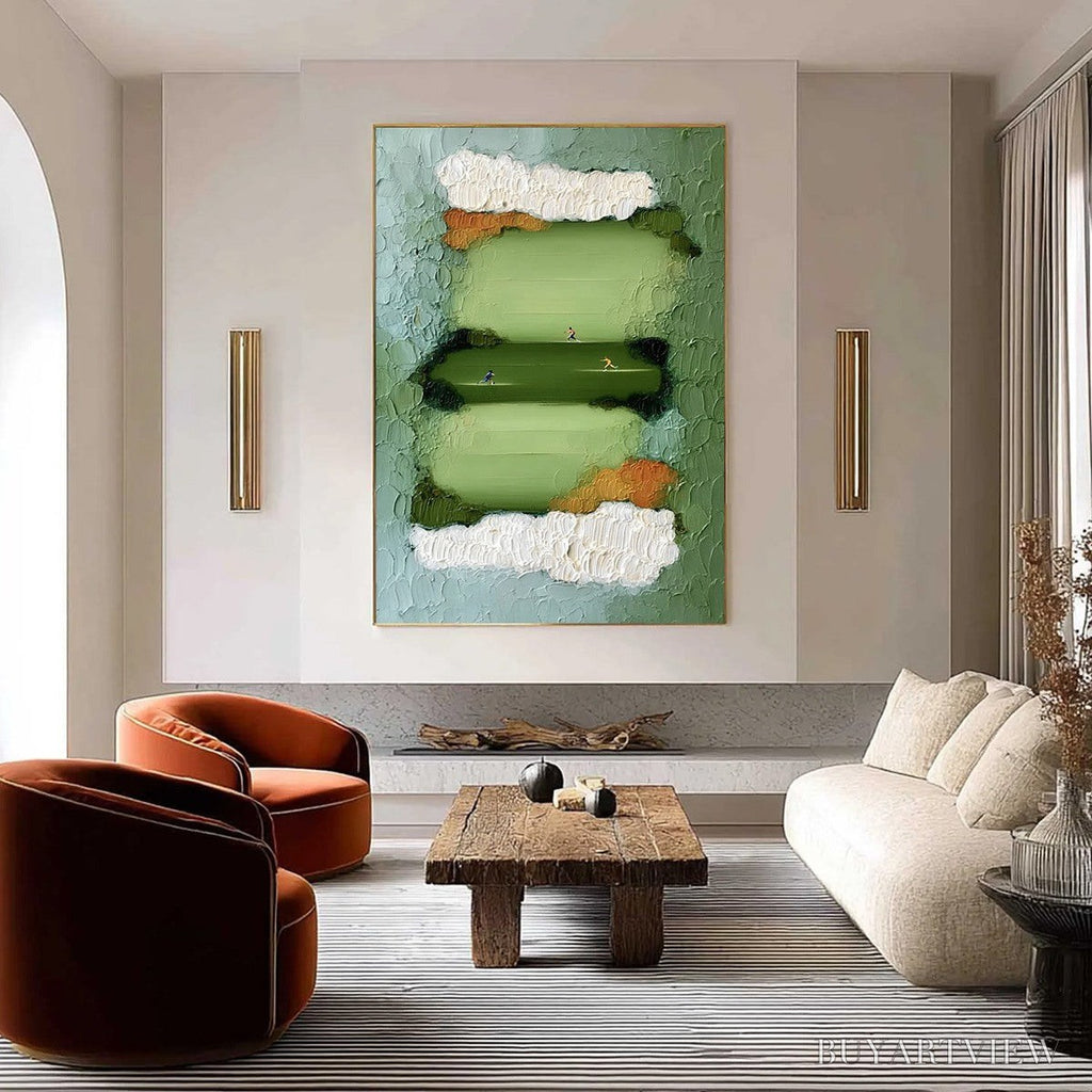 ARTOVITAS the Long Run – Textured Abstract Green Landscape Painting with Runners - image 2
