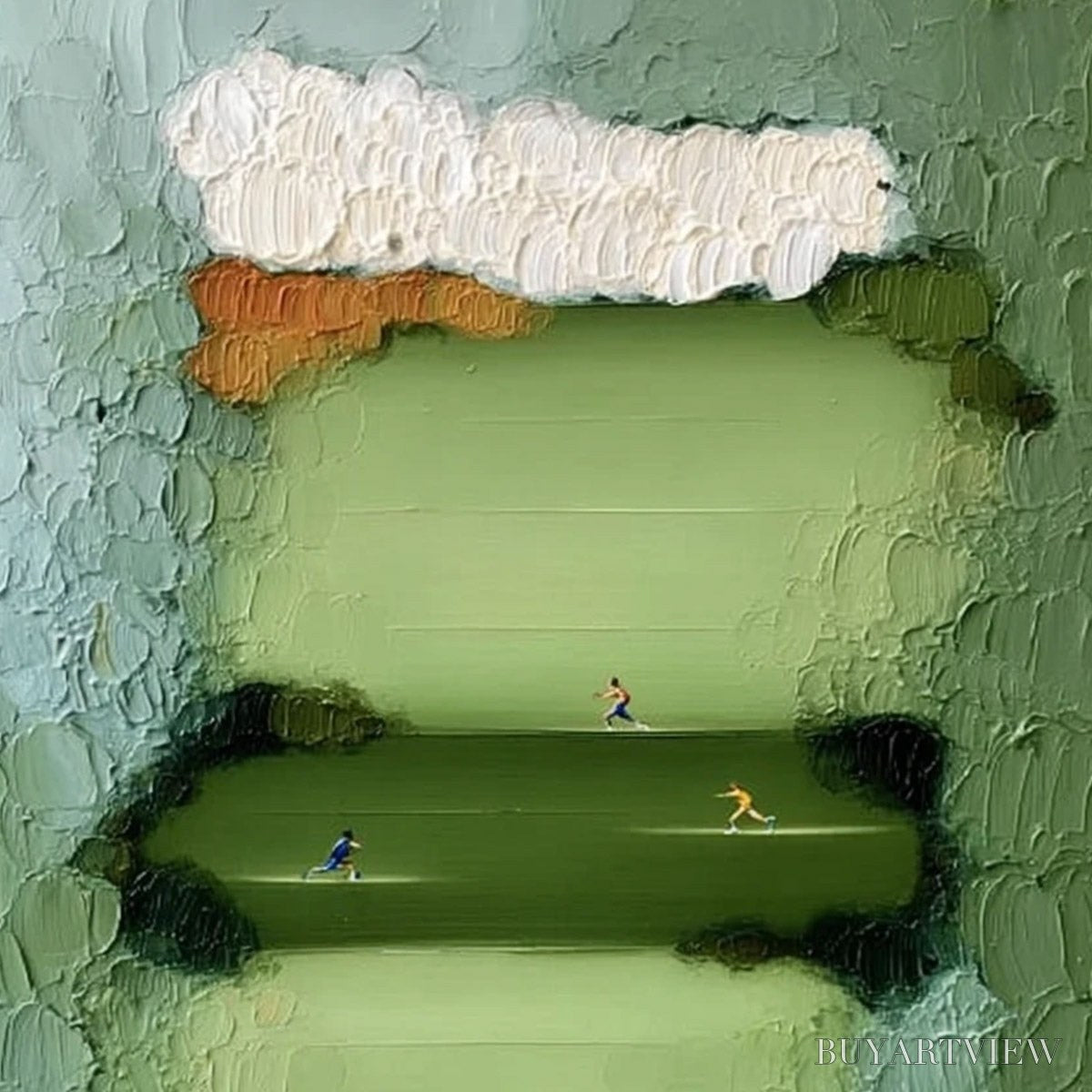 ARTOVITAS the Long Run – Textured Abstract Green Landscape Painting with Runners - image 3