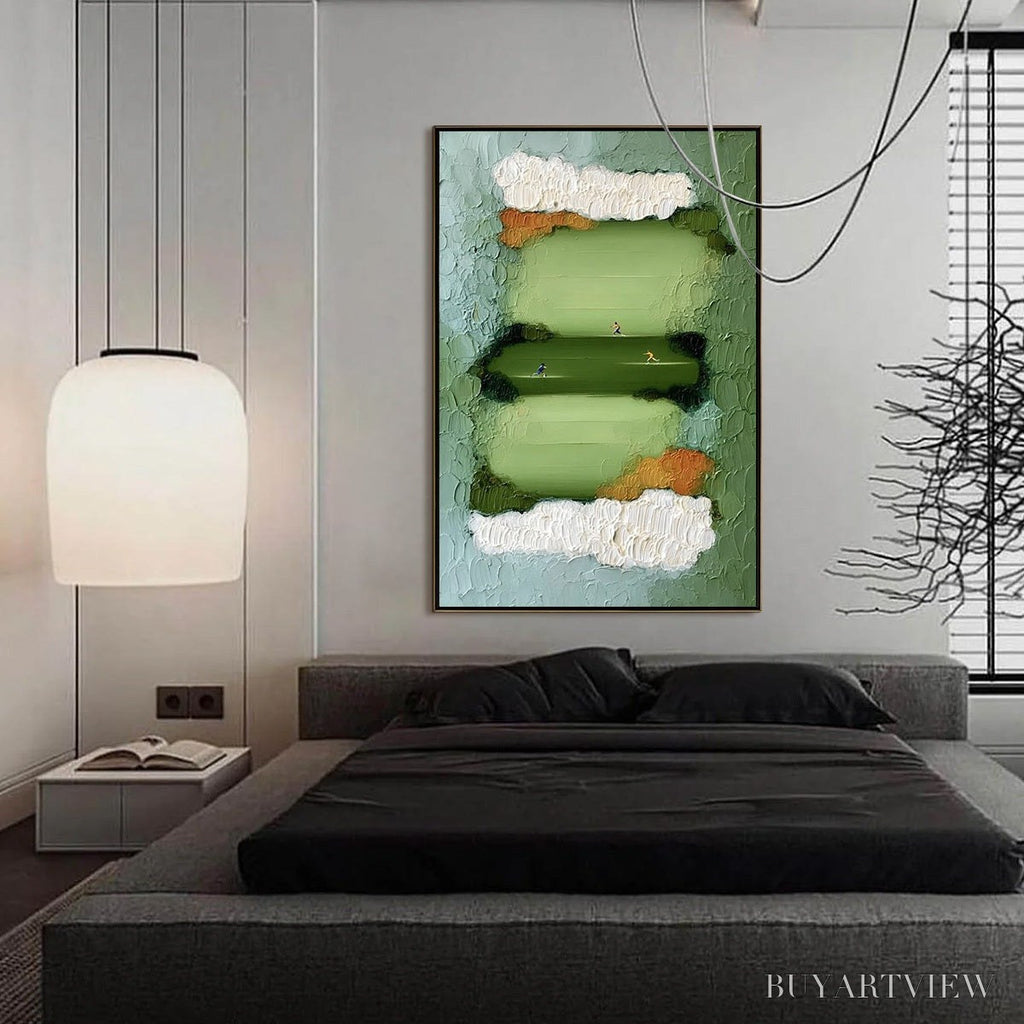 ARTOVITAS the Long Run – Textured Abstract Green Landscape Painting with Runners - image 4