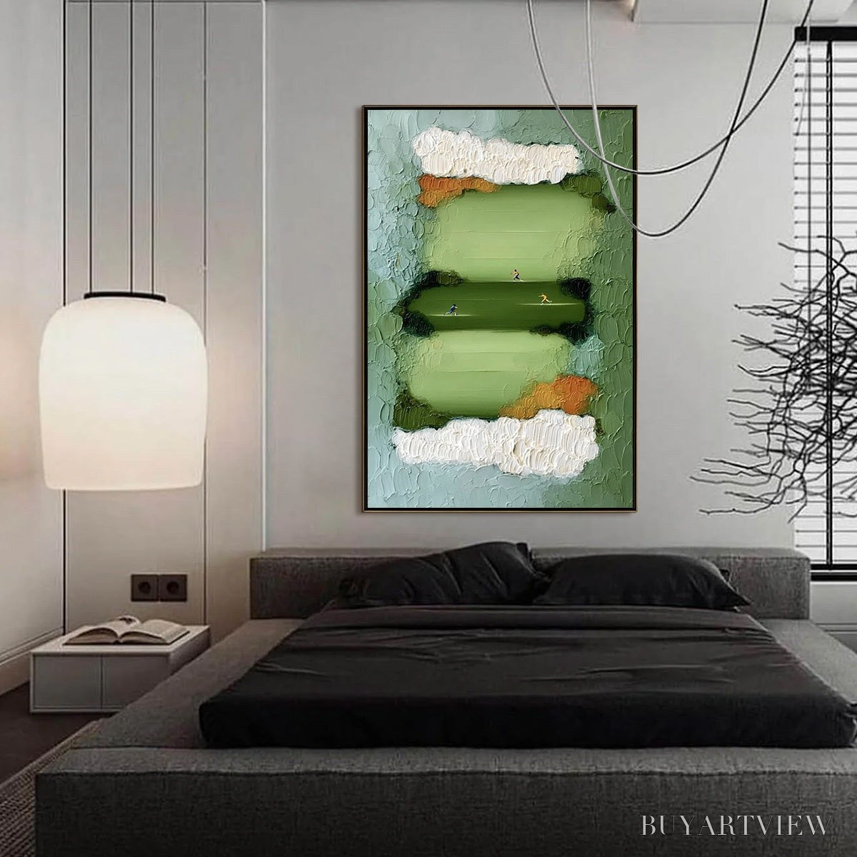 ARTOVITAS the Long Run – Textured Abstract Green Landscape Painting with Runners - image 4