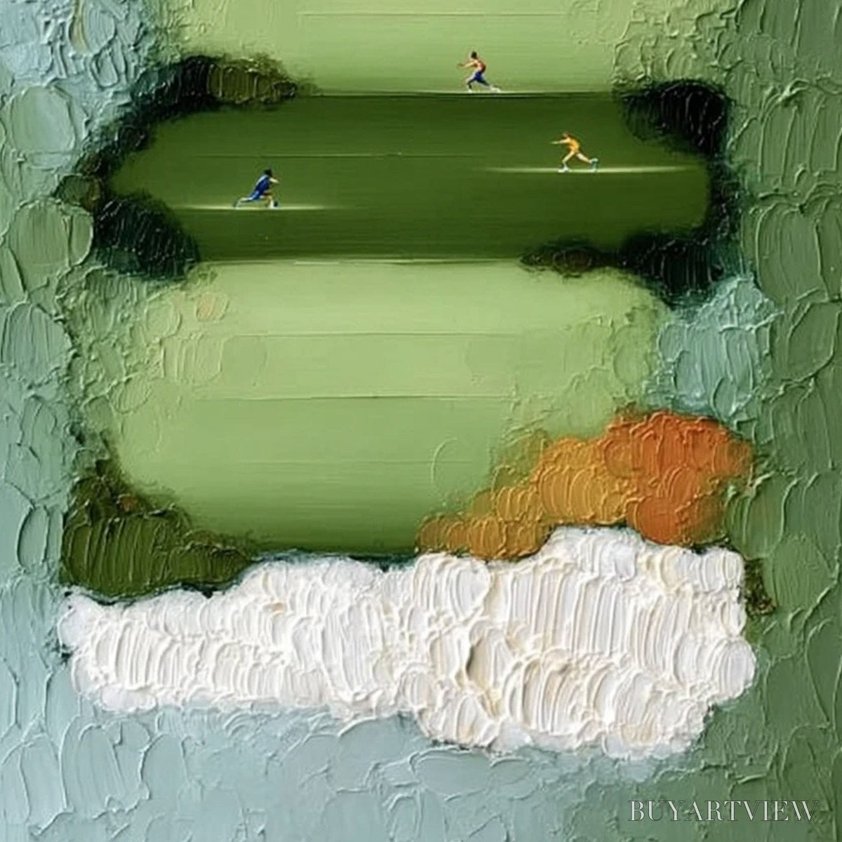 ARTOVITAS the Long Run – Textured Abstract Green Landscape Painting with Runners - image 5