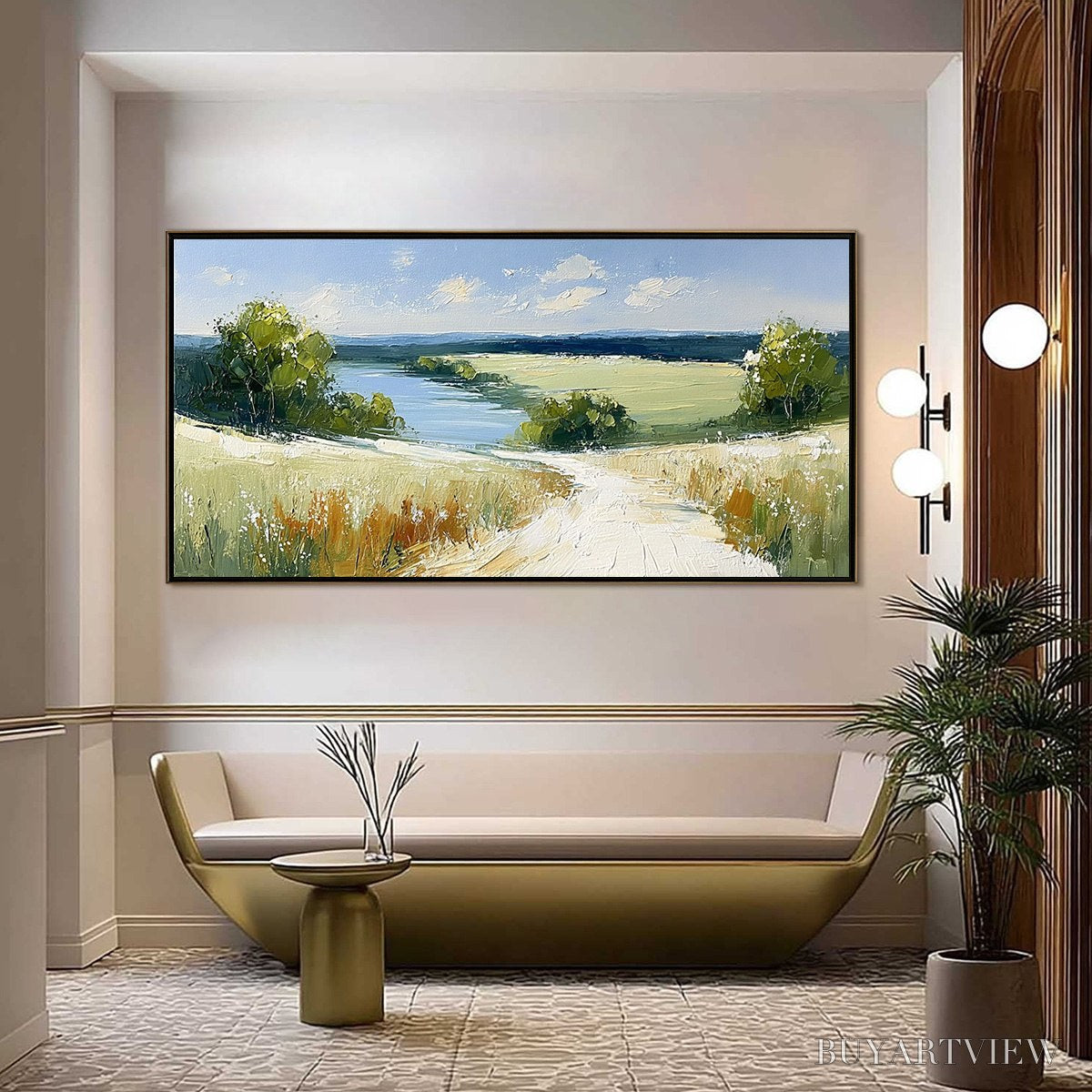 ARTOVITAS Serene Vista – Textured Palette Knife Countryside Landscape Painting - image 2