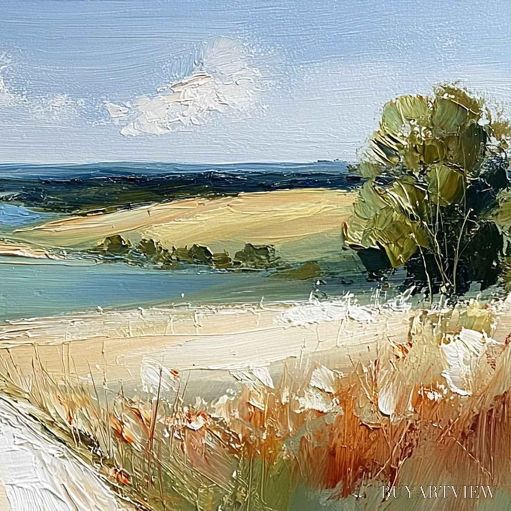 ARTOVITAS Horizon'S Embrace – Textured Impasto Countryside Landscape Oil Painting - image 5