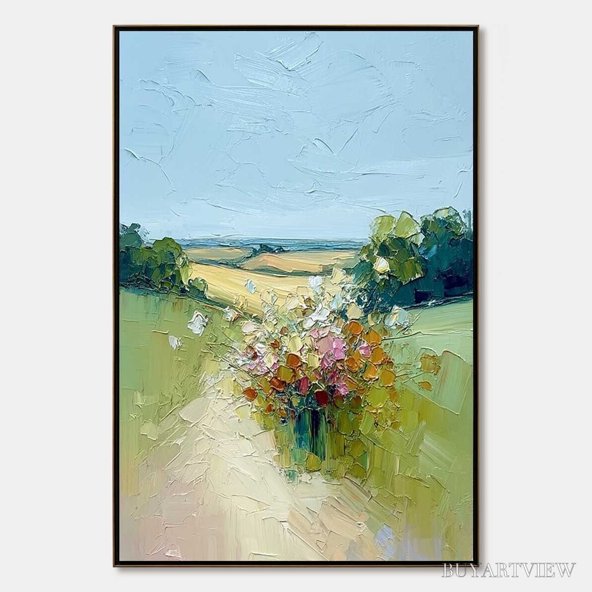 ARTOVITAS Wildflower Path – Textured Palette Knife Countryside Landscape Painting - image 1