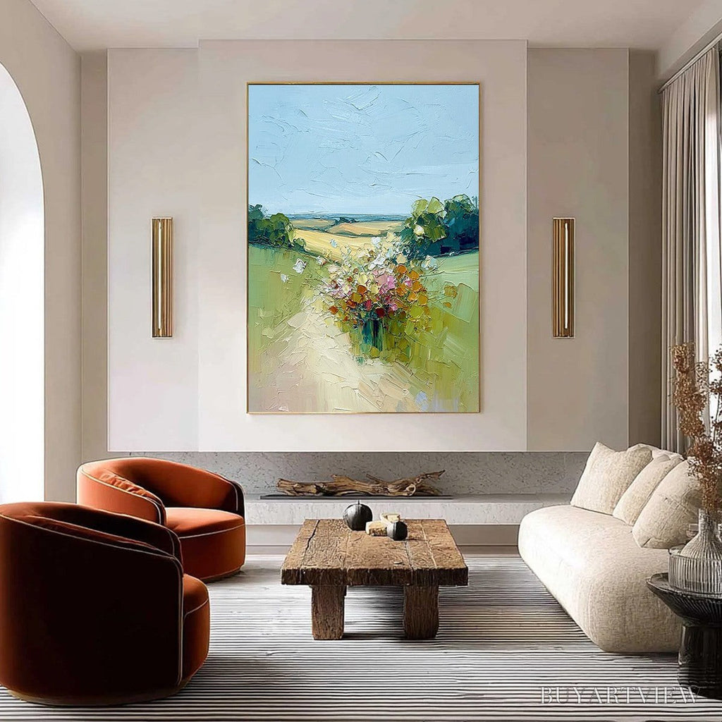 ARTOVITAS Wildflower Path – Textured Palette Knife Countryside Landscape Painting - image 2