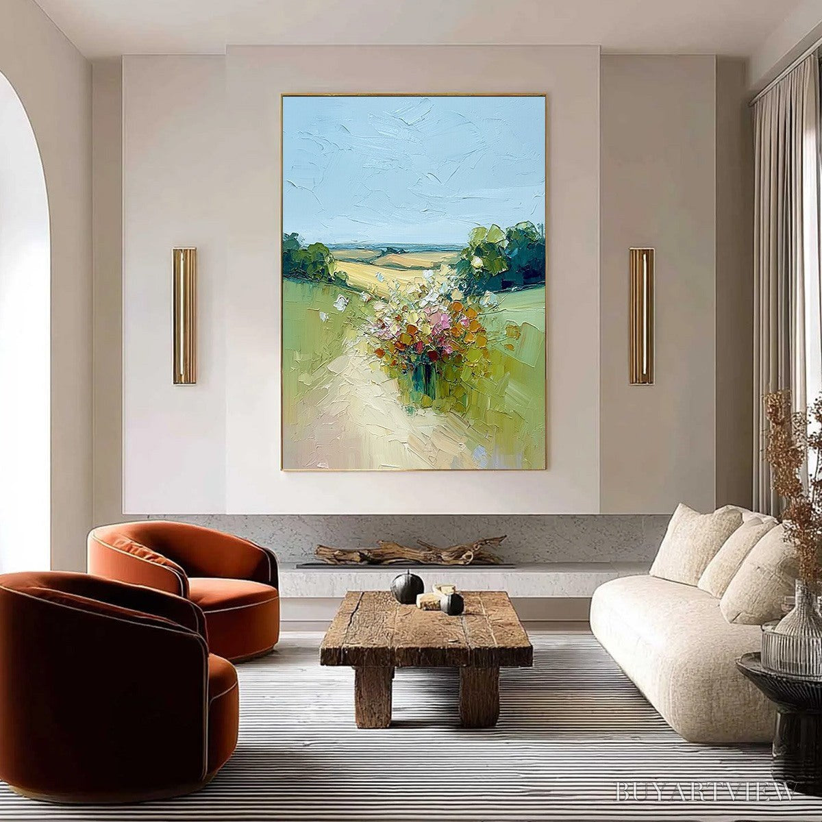 ARTOVITAS Wildflower Path – Textured Palette Knife Countryside Landscape Painting - image 2