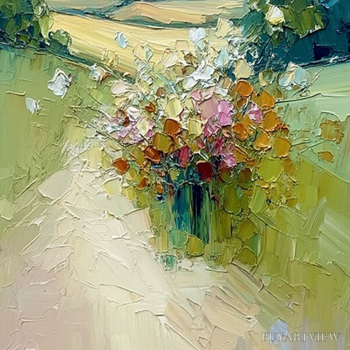 ARTOVITAS Wildflower Path – Textured Palette Knife Countryside Landscape Painting - image 3