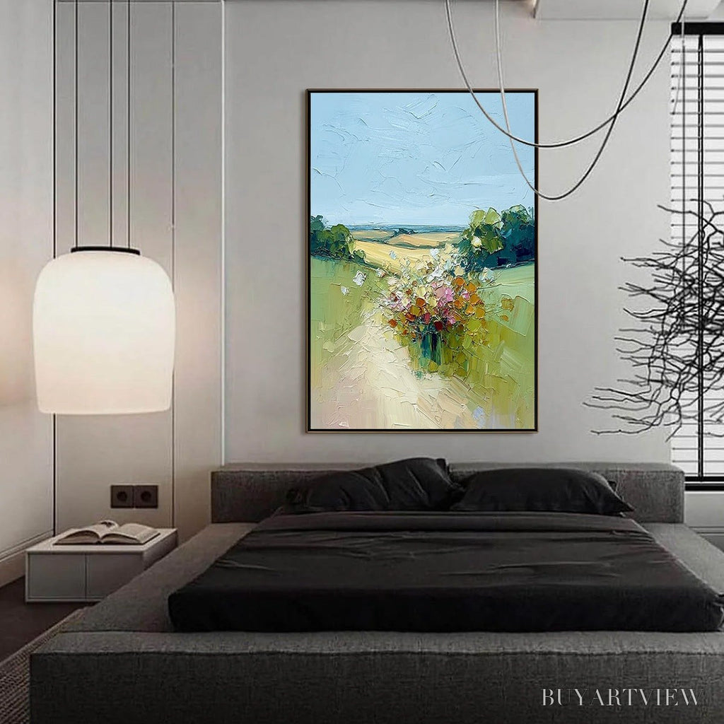 ARTOVITAS Wildflower Path – Textured Palette Knife Countryside Landscape Painting - image 4