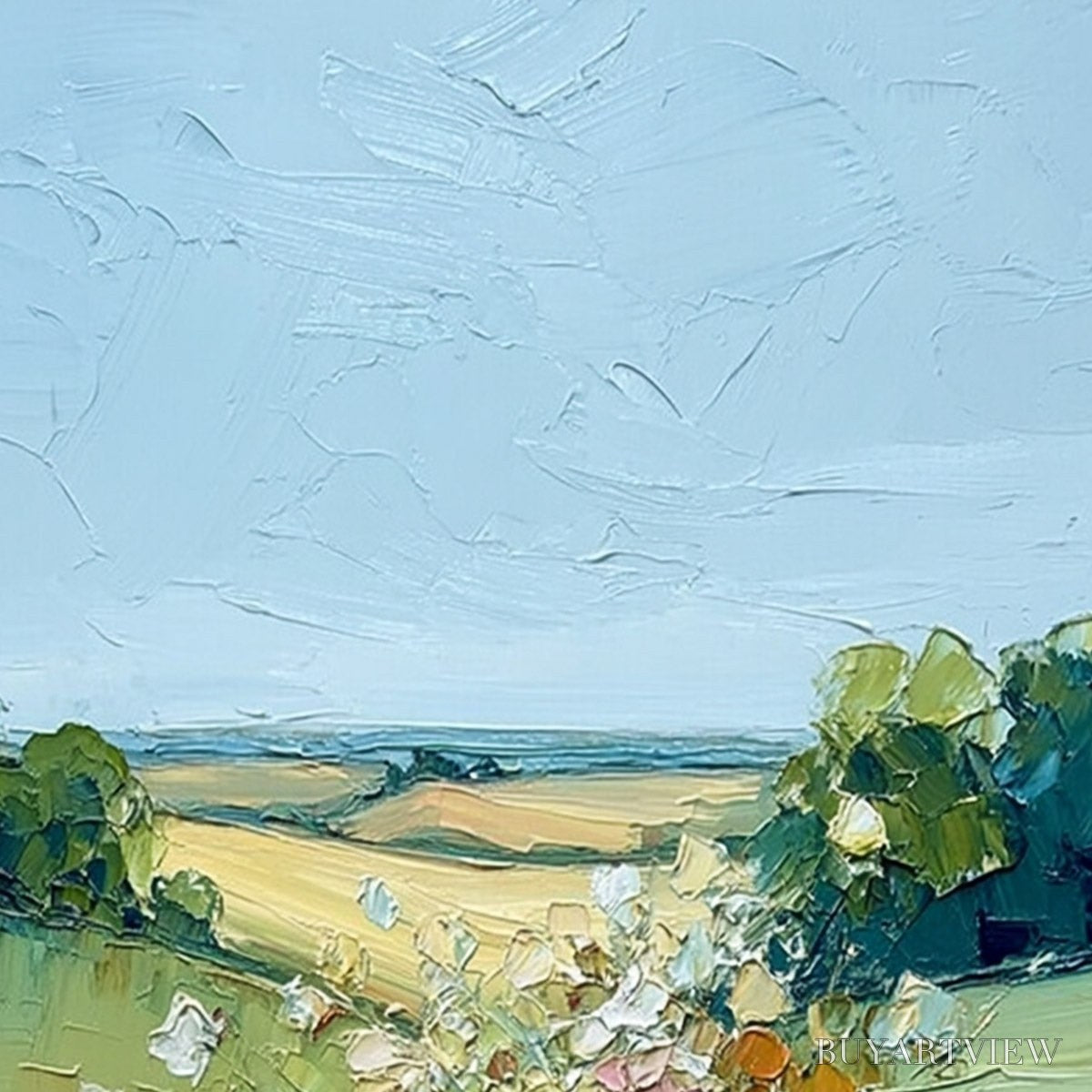 ARTOVITAS Wildflower Path – Textured Palette Knife Countryside Landscape Painting - image 5