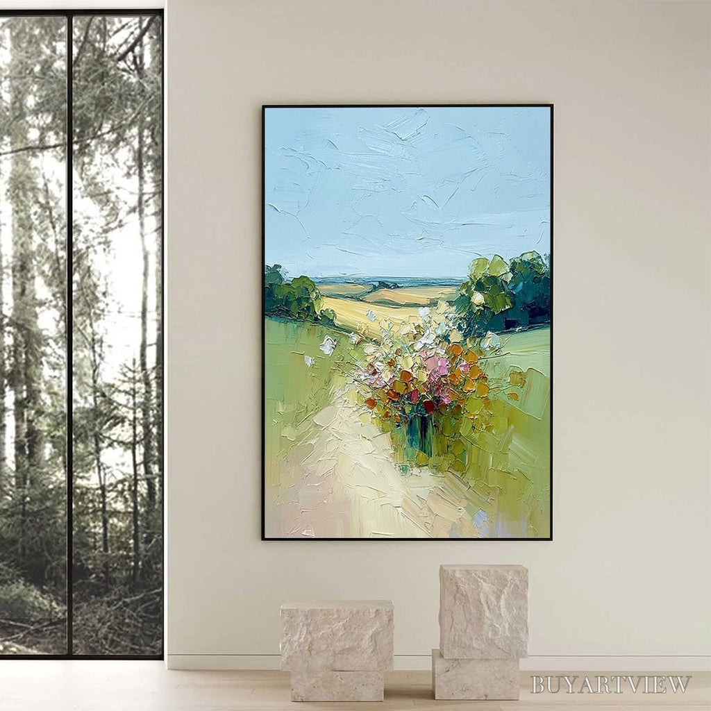 ARTOVITAS Wildflower Path – Textured Palette Knife Countryside Landscape Painting - image 6