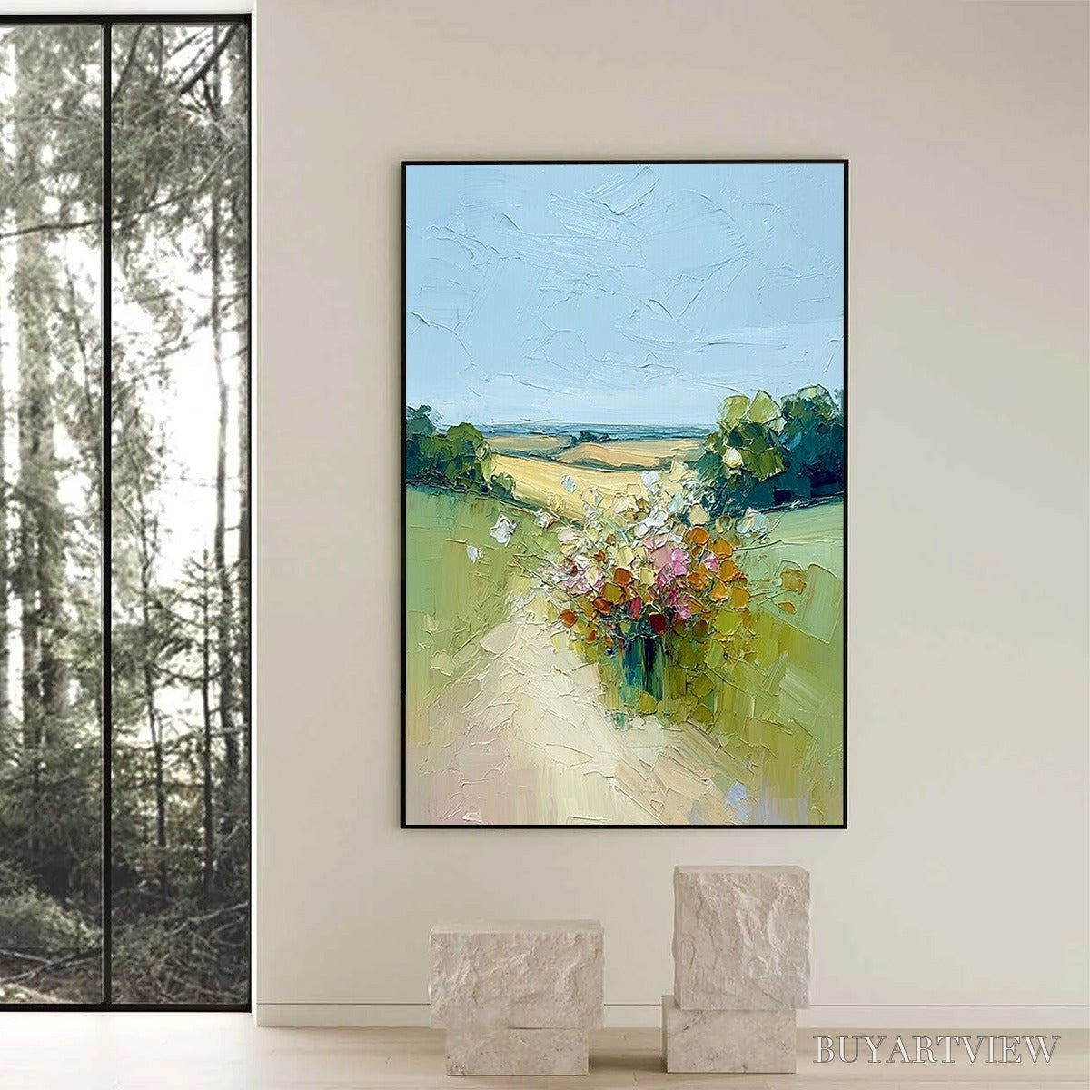 ARTOVITAS Wildflower Path – Textured Palette Knife Countryside Landscape Painting - image 6