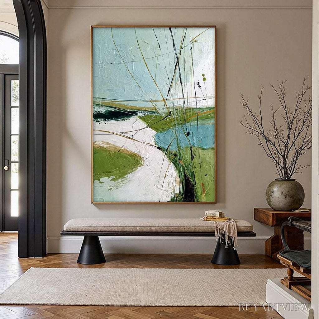 ARTOVITAS Verdant Path – Textured Abstract Green and White Landscape Painting - image 2