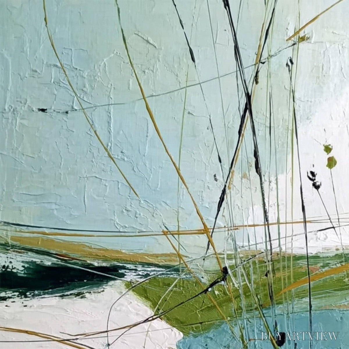 ARTOVITAS Verdant Path – Textured Abstract Green and White Landscape Painting - image 3