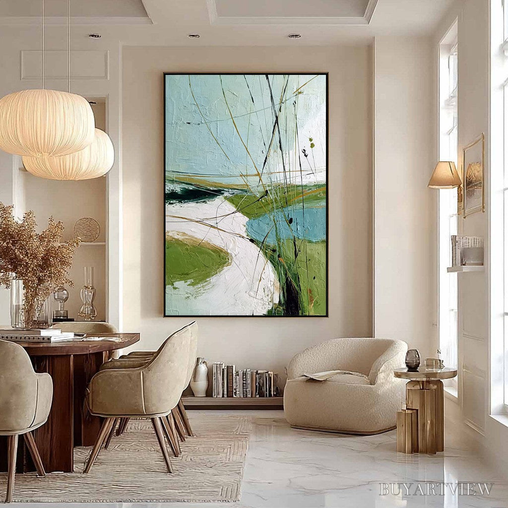 ARTOVITAS Verdant Path – Textured Abstract Green and White Landscape Painting - image 4