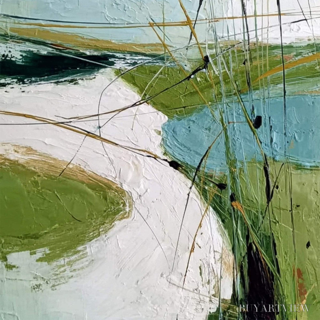 ARTOVITAS Verdant Path – Textured Abstract Green and White Landscape Painting - image 5