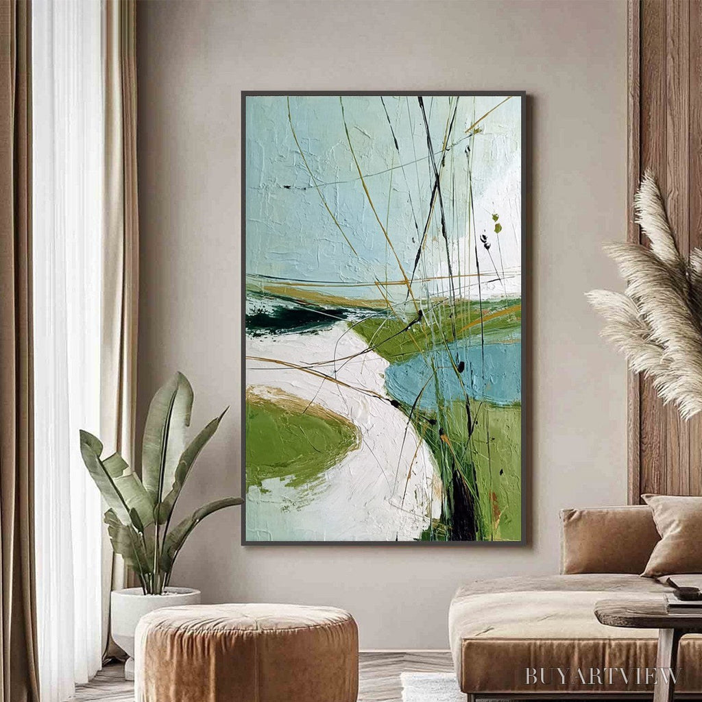 ARTOVITAS Verdant Path – Textured Abstract Green and White Landscape Painting - image 6