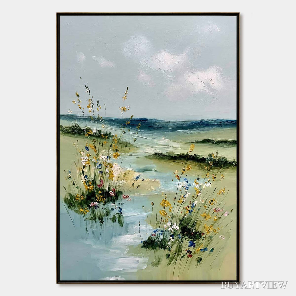 ARTOVITAS Meadow Whispers – Textured Vertical Landscape Painting of a Wildflower Meadow - image 1