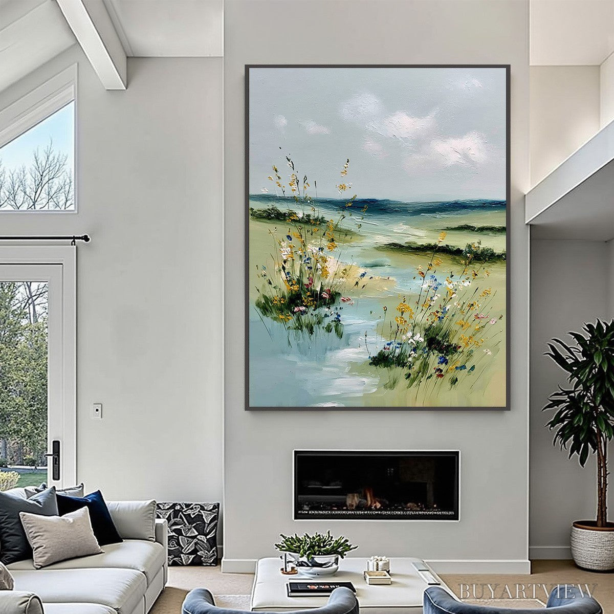 ARTOVITAS Meadow Whispers – Textured Vertical Landscape Painting of a Wildflower Meadow - image 2