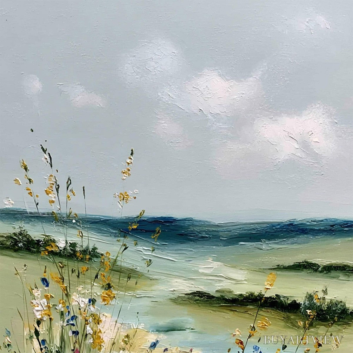 ARTOVITAS Meadow Whispers – Textured Vertical Landscape Painting of a Wildflower Meadow - image 3
