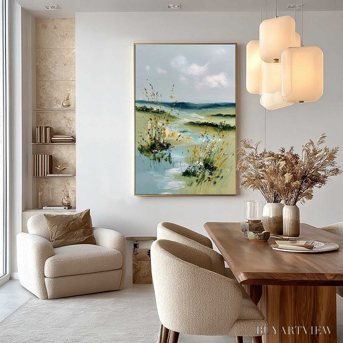 ARTOVITAS Meadow Whispers – Textured Vertical Landscape Painting of a Wildflower Meadow - image 4