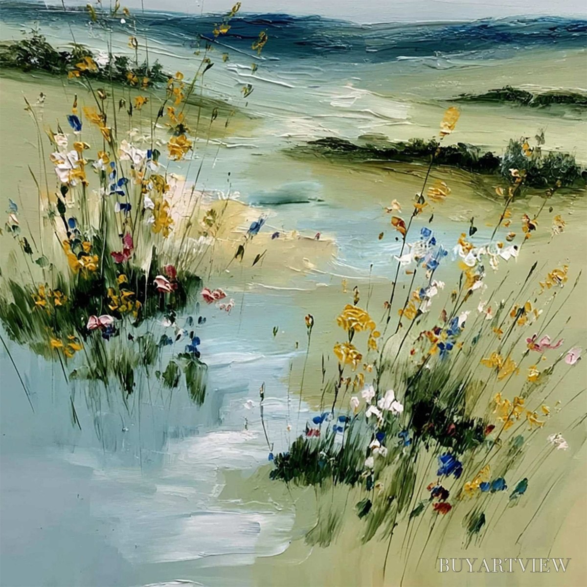 ARTOVITAS Meadow Whispers – Textured Vertical Landscape Painting of a Wildflower Meadow - image 5