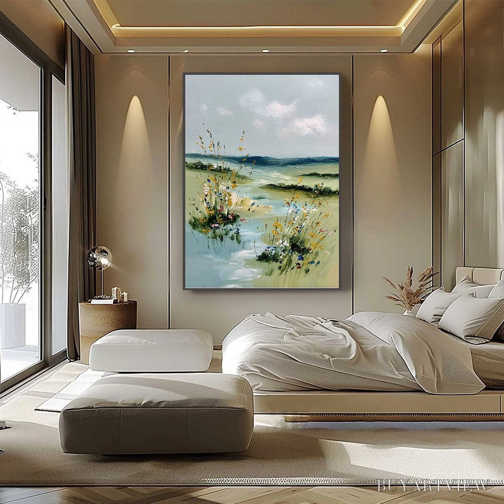 ARTOVITAS Meadow Whispers – Textured Vertical Landscape Painting of a Wildflower Meadow - image 6